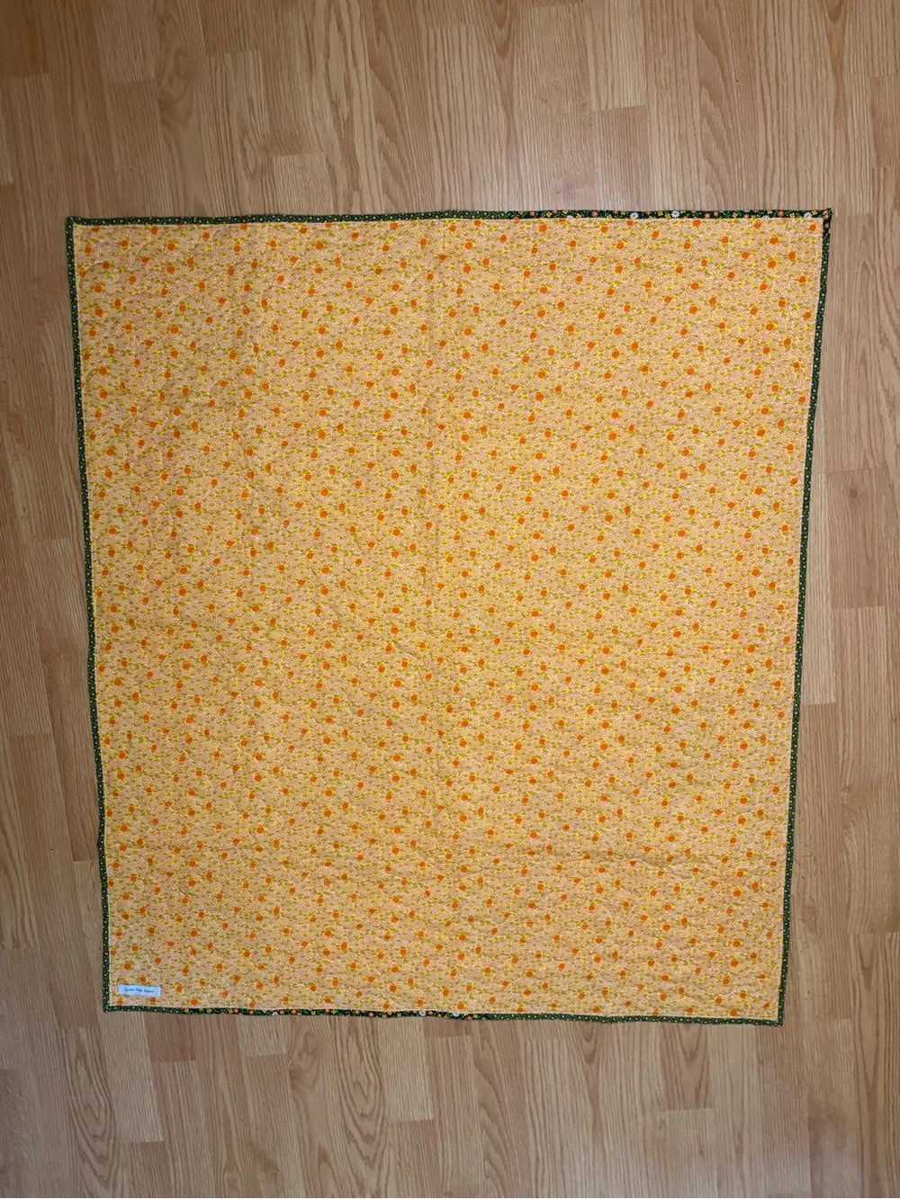 Handmade Yellow Green Patchwork Quilt Orange Floral Vines 36